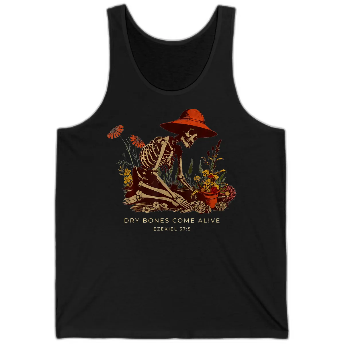 Skeleton Gardener Dry Bones Come Alive Tank in Black