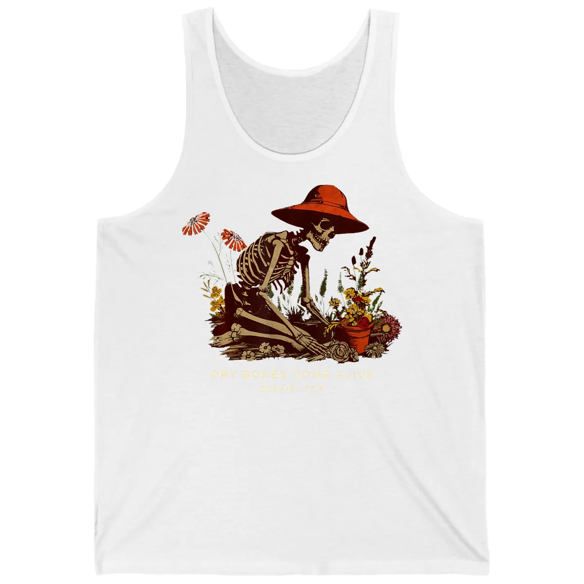 Skeleton Gardener Dry Bones Come Alive Tank in White