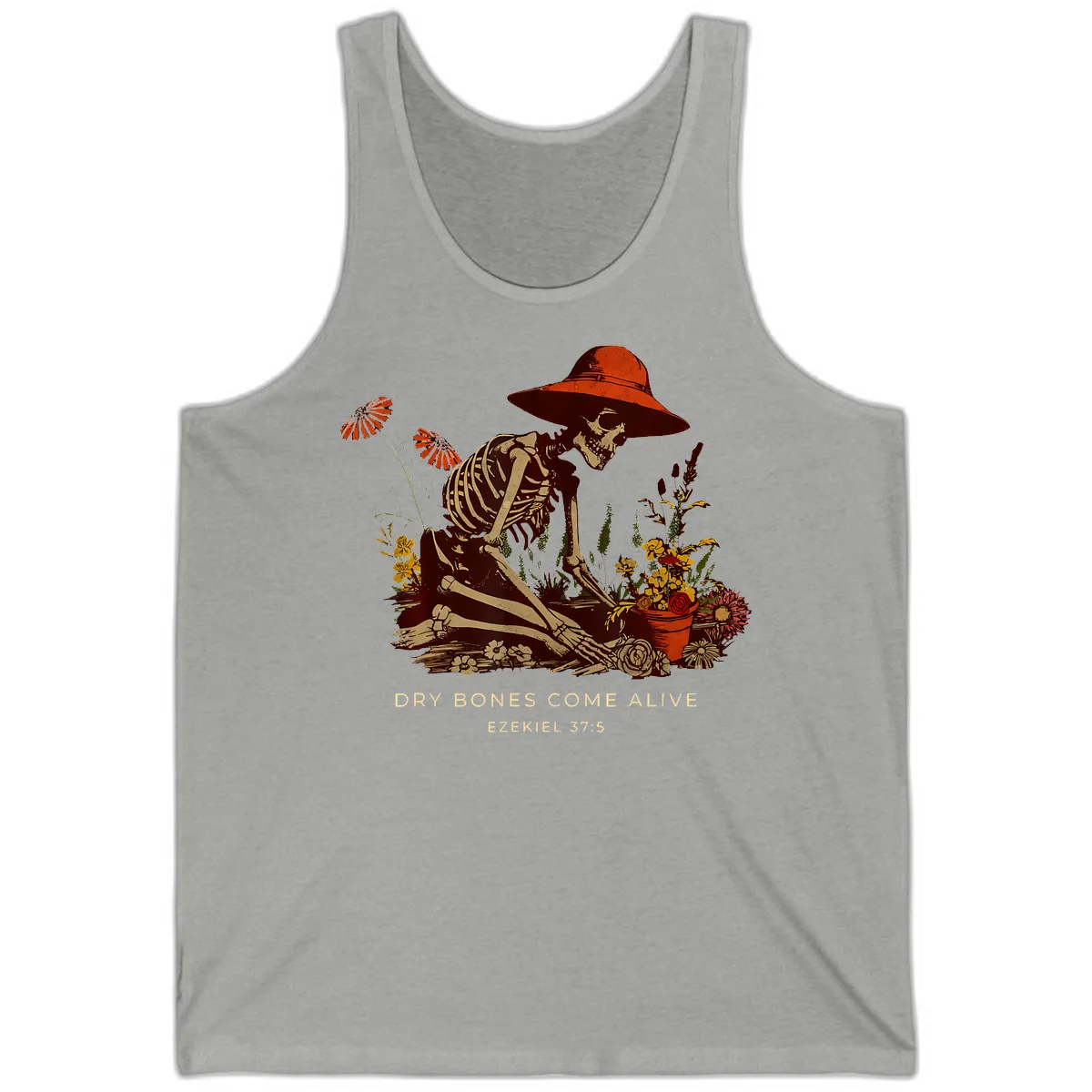 Skeleton Gardener Dry Bones Come Alive Tank in Athletic Heather