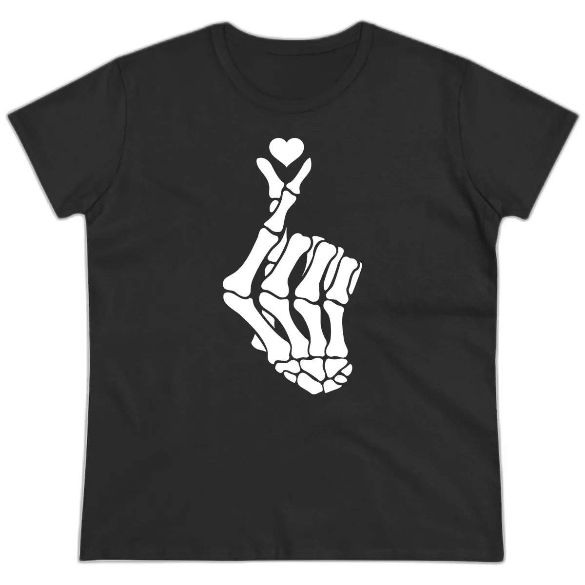 Bony Love Finger Heart Hand Sign Ladies Tee in Black