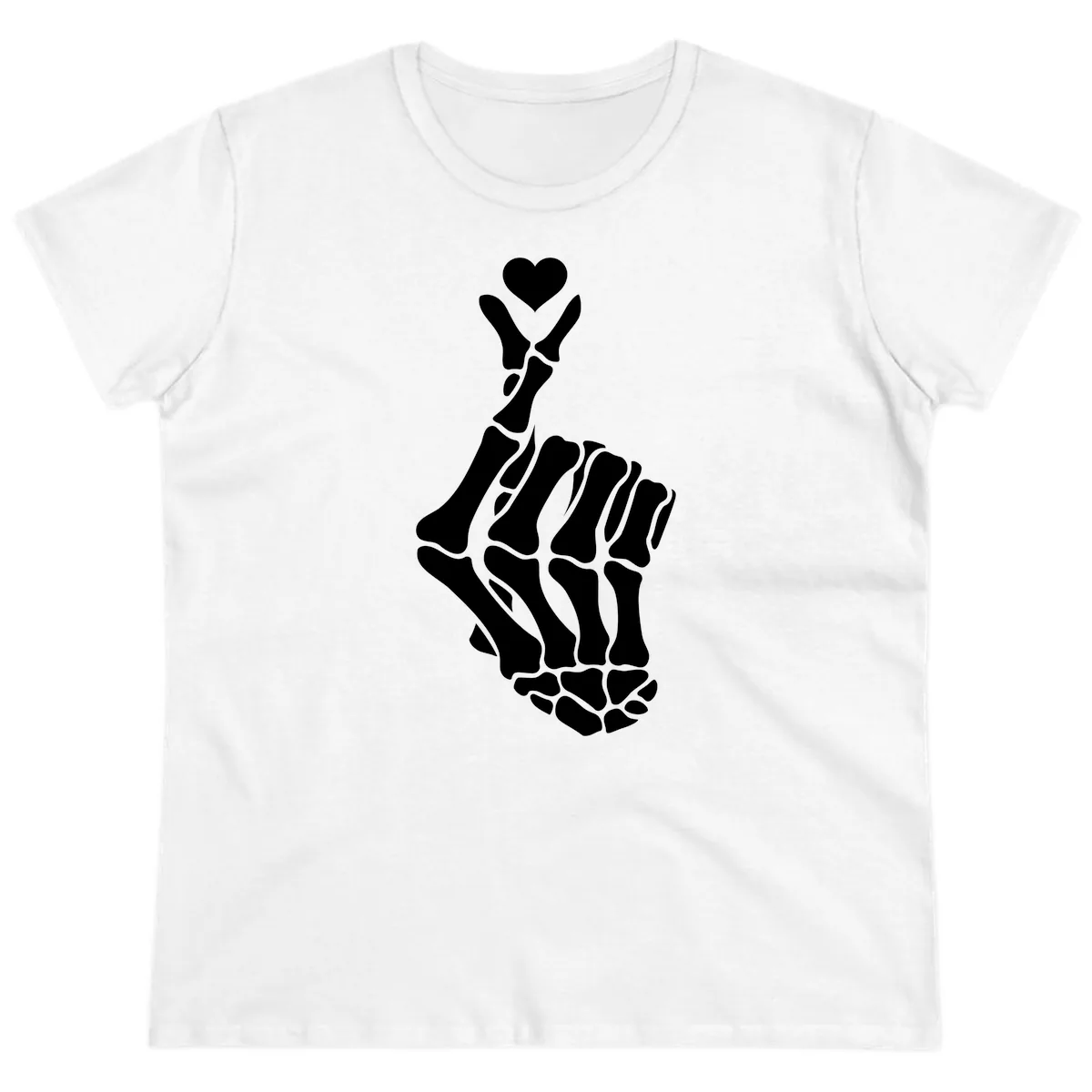 Bony Love Finger Heart Hand Sign Ladies Tee in White
