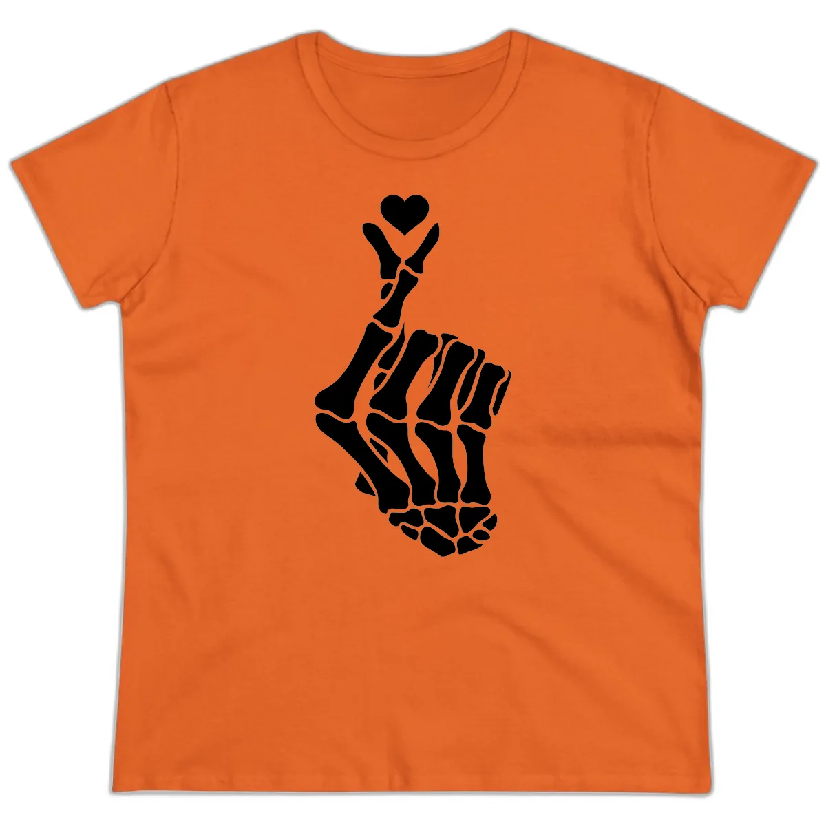 Bony Love Finger Heart Hand Sign Ladies Tee in Orange