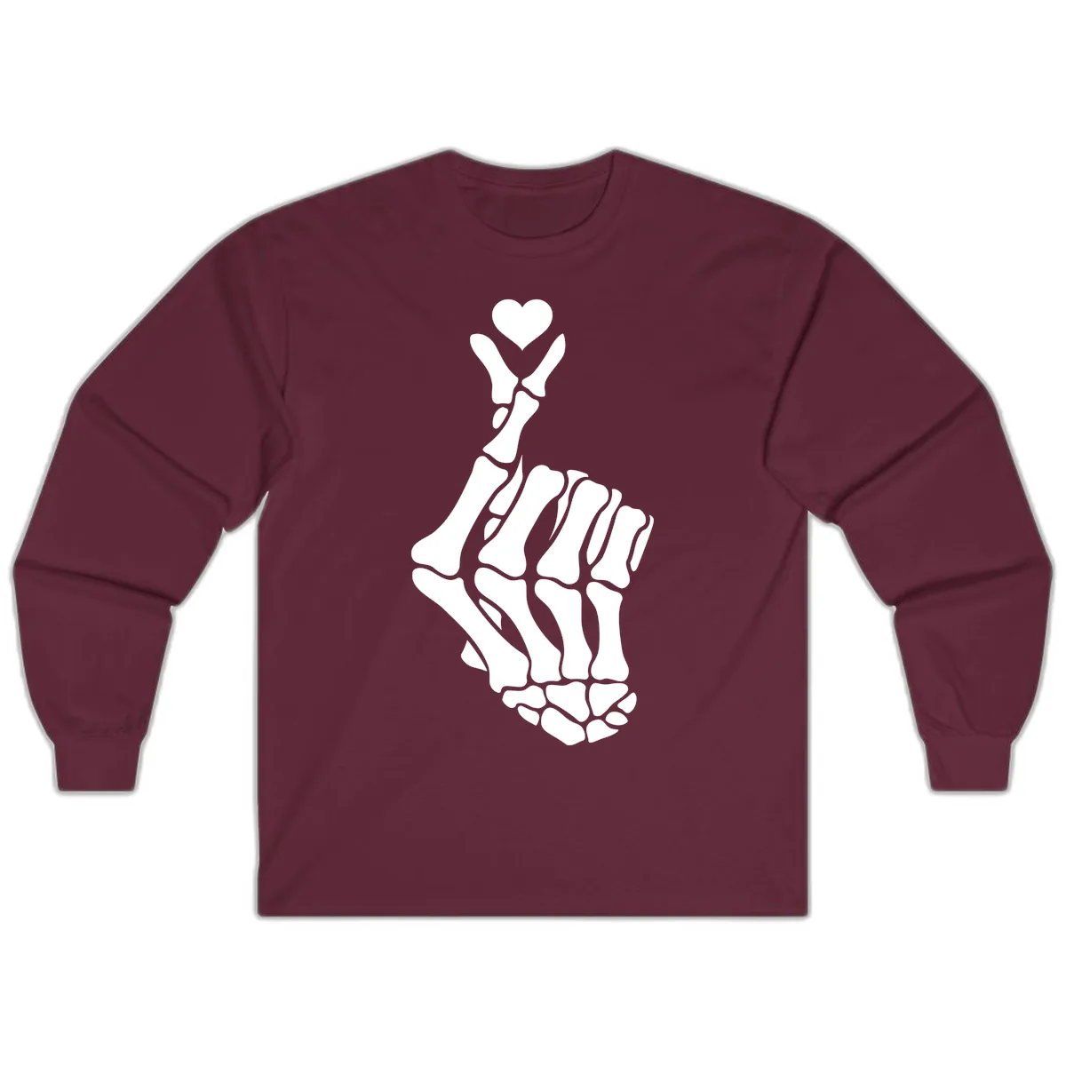 Bony Love Finger Heart Hand Sign Long Sleeve in Maroon