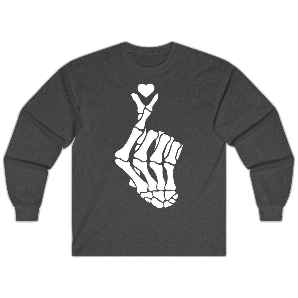 Bony Love Finger Heart Hand Sign Long Sleeve in Dark Heather