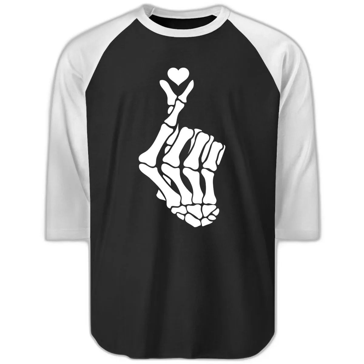 Bony Love Finger Heart Hand Sign Raglan 3/4 in Black White