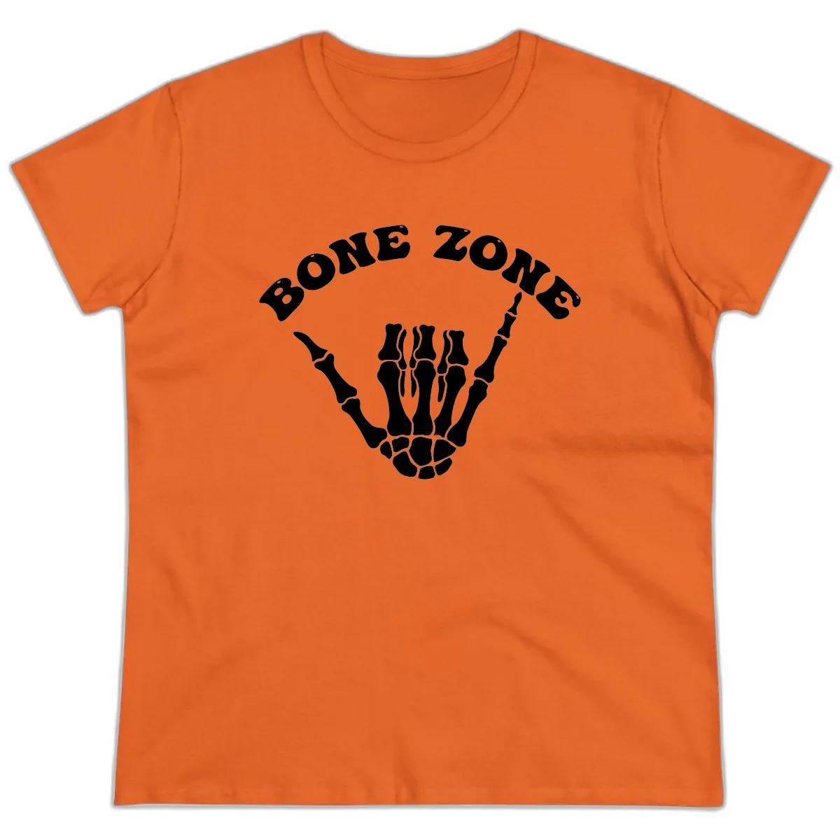 Bone Zone Skeleton Shaka Hand Gesture Ladies Tee in Orange
