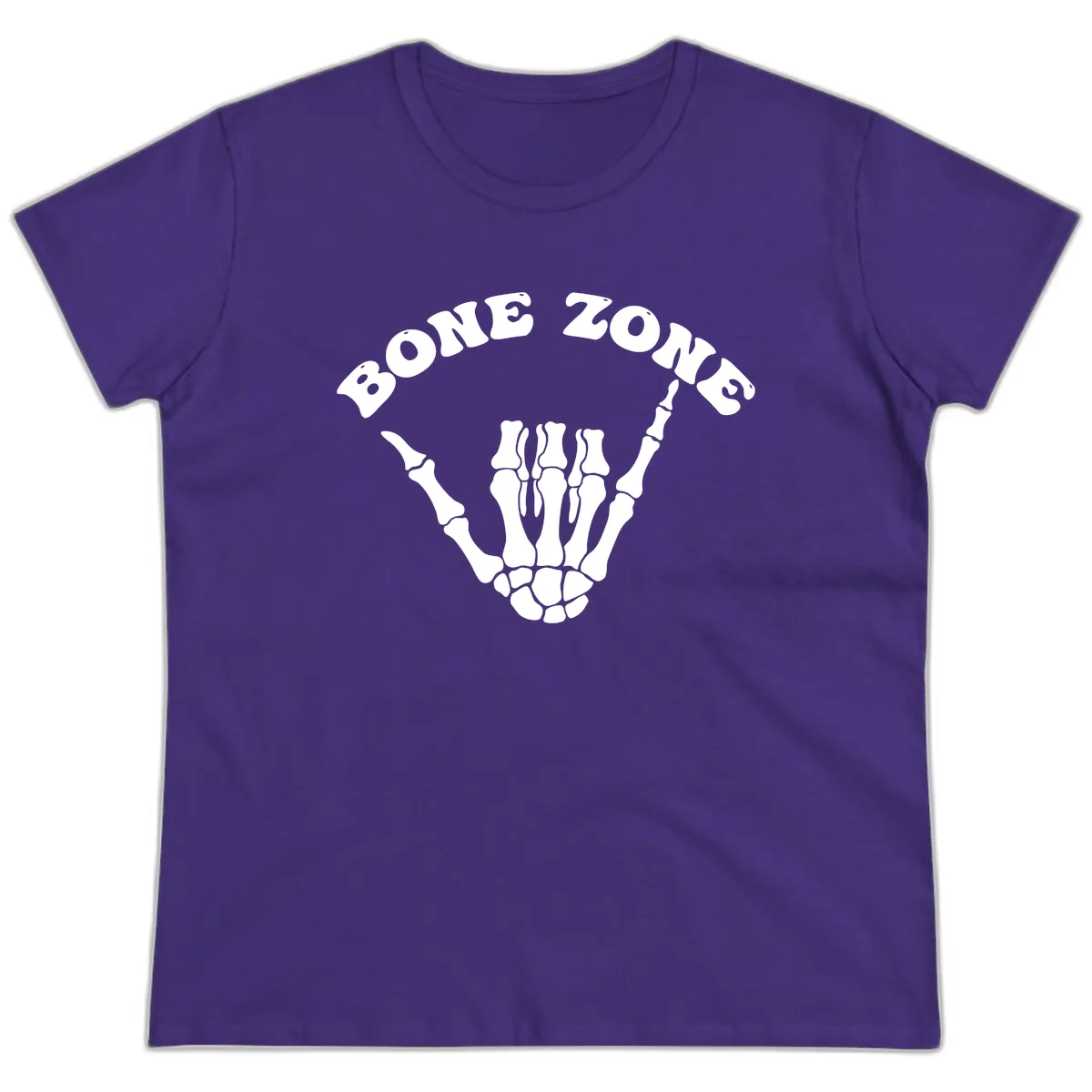 Bone Zone Skeleton Shaka Hand Gesture Ladies Tee in Purple