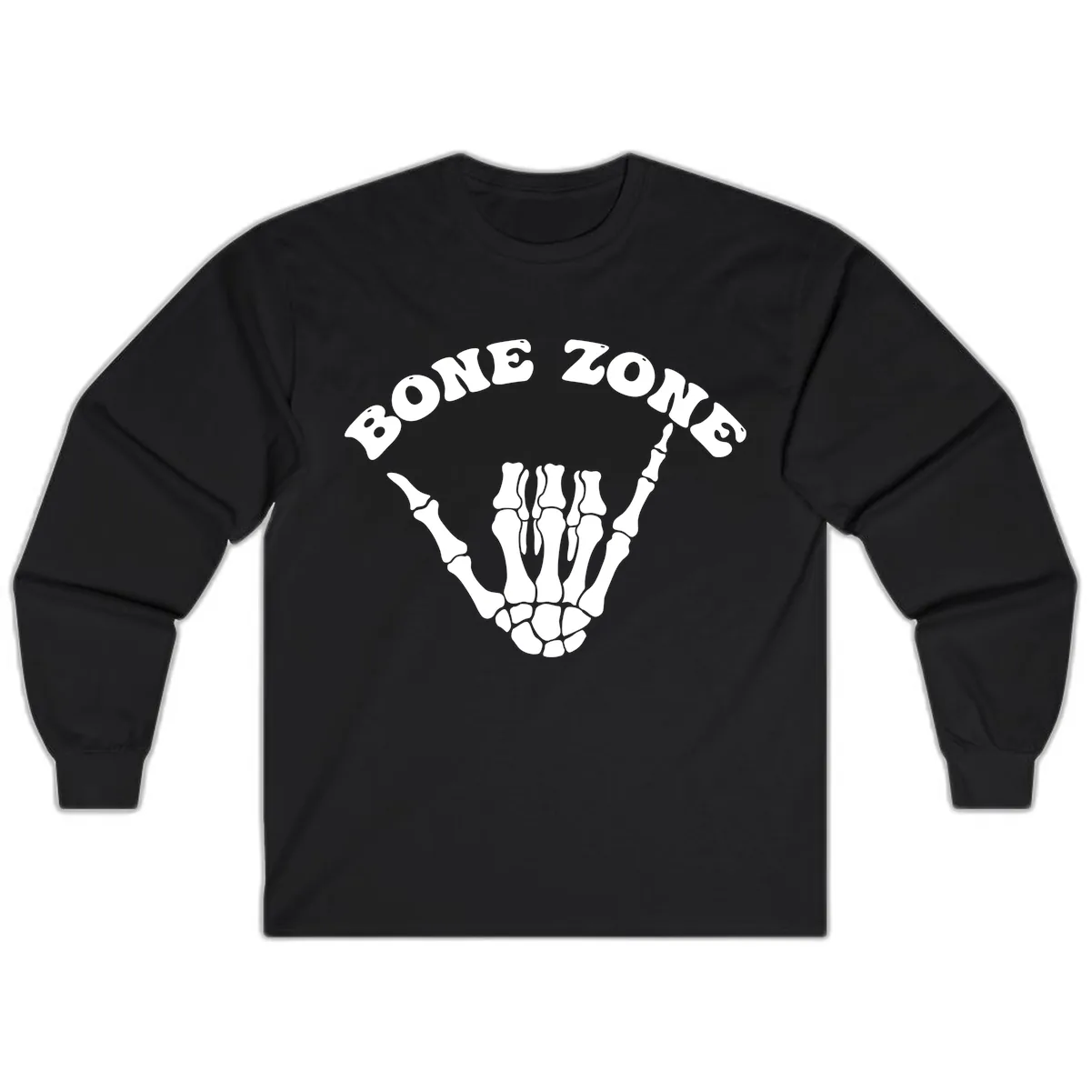 Bone Zone Skeleton Shaka Hand Gesture Long Sleeve in Black