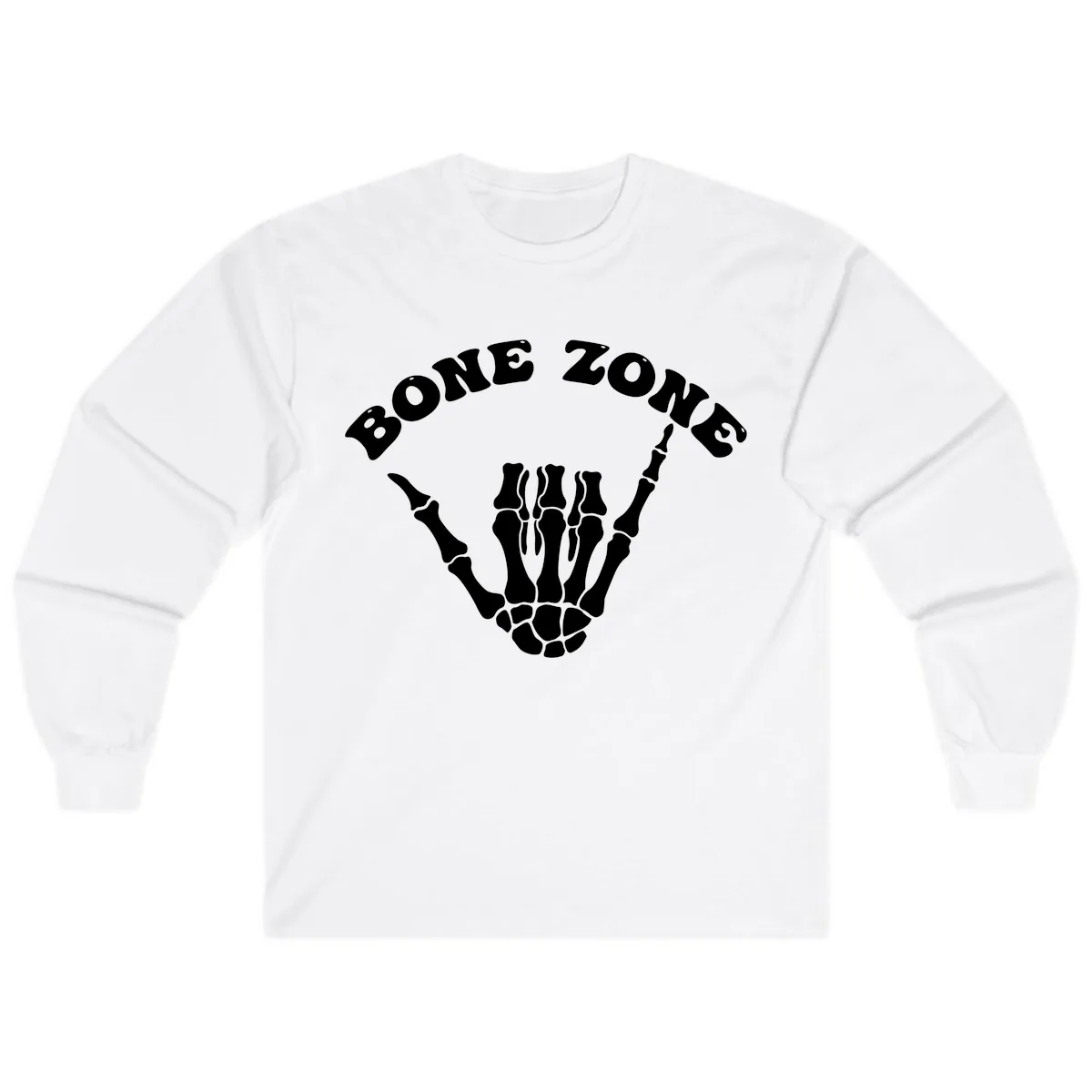 Bone Zone Skeleton Shaka Hand Gesture Long Sleeve in White