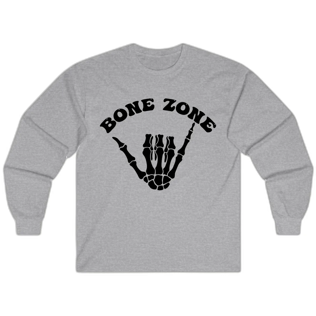 Bone Zone Skeleton Shaka Hand Gesture Long Sleeve in Sport Grey