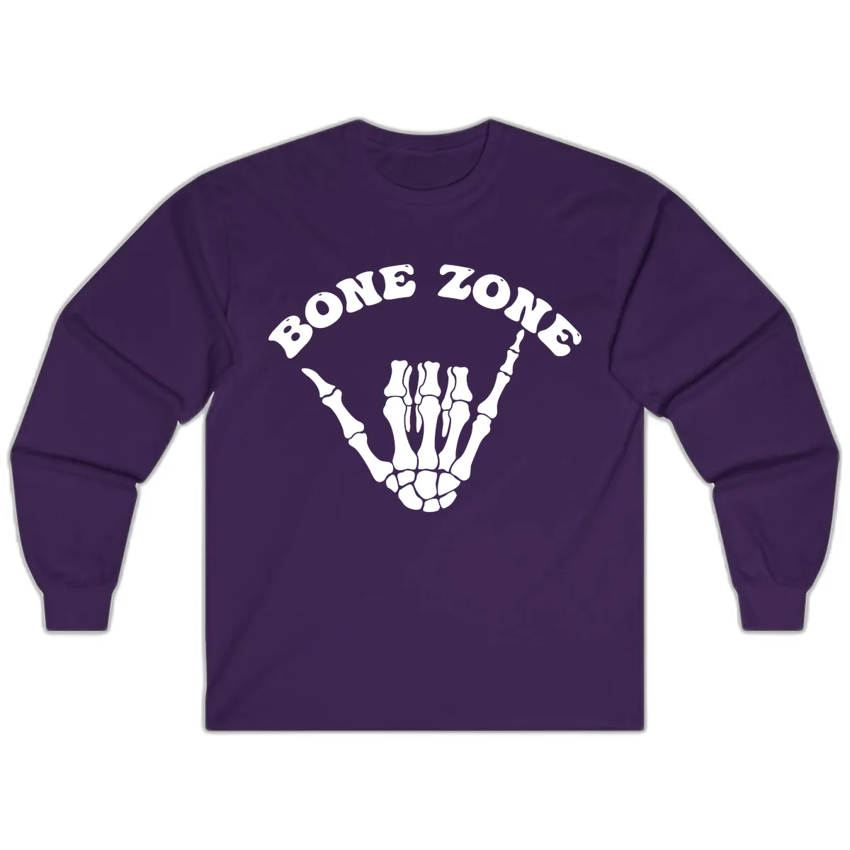 Bone Zone Skeleton Shaka Hand Gesture Long Sleeve in Purple