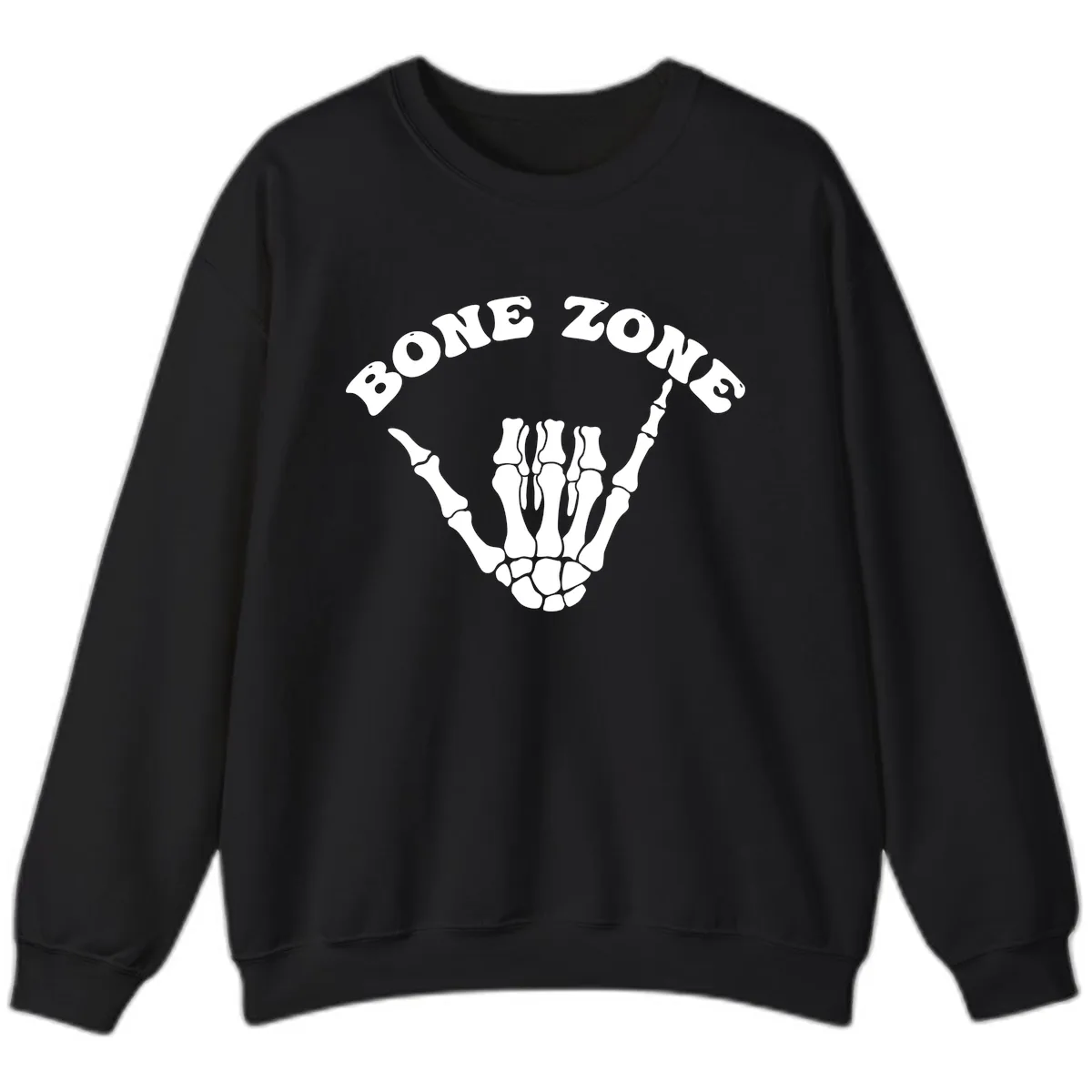Bone Zone Skeleton Shaka Hand Gesture Sweatshirt in Black