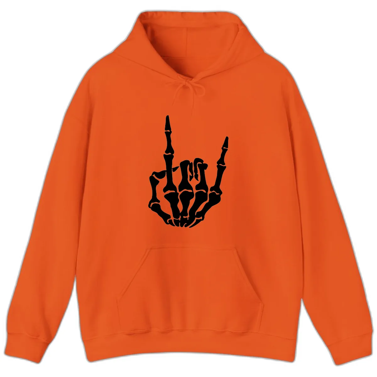 Skeleton Hand Rock On Gesture Hoodie in Orange