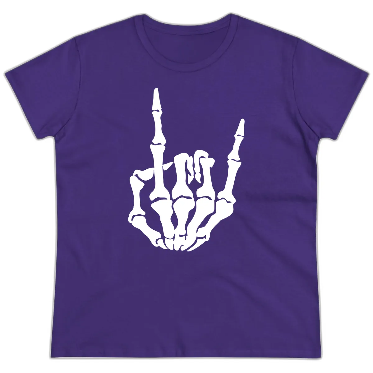 Skeleton Hand Rock On Gesture Ladies Tee in Purple