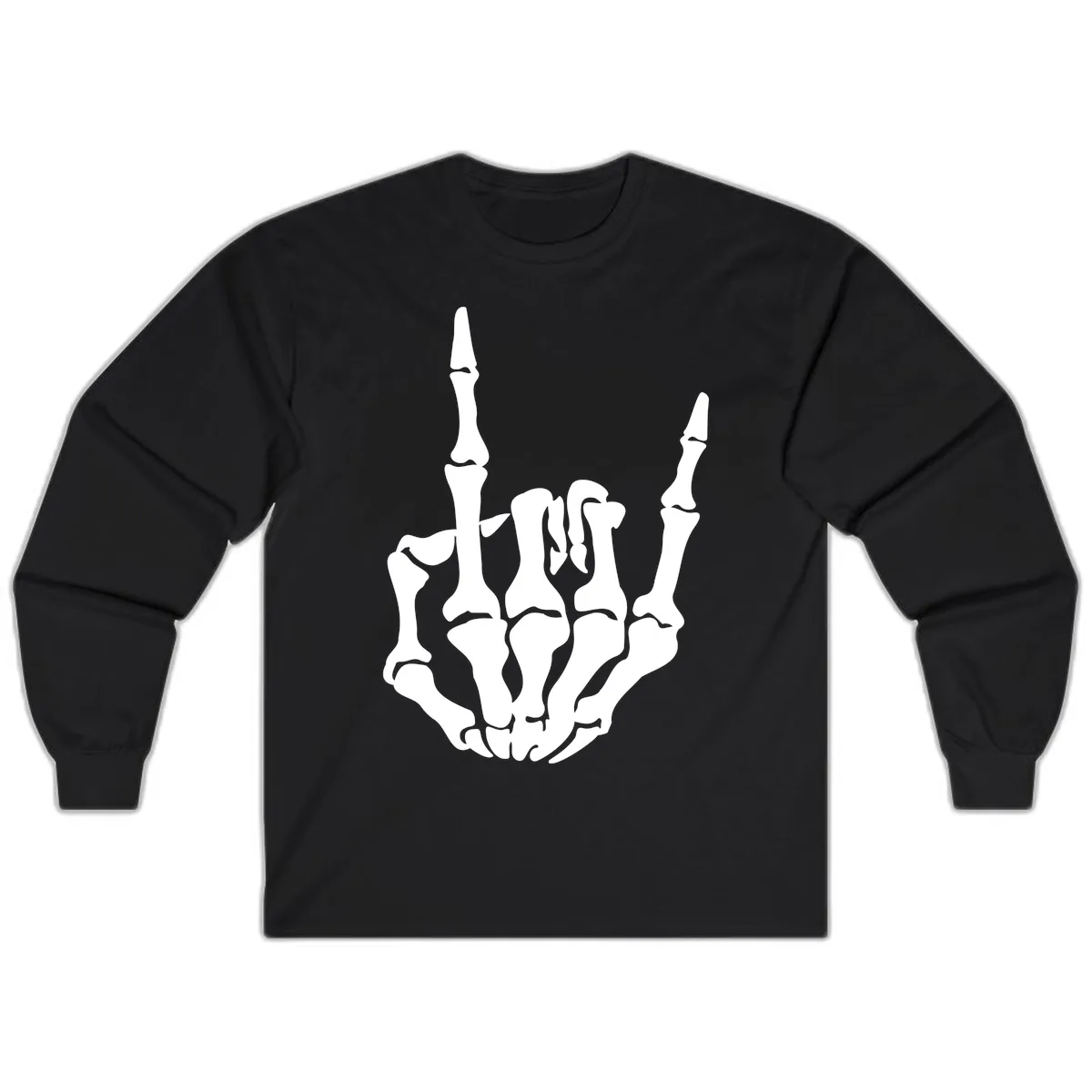Skeleton Hand Rock On Gesture Long Sleeve in Black