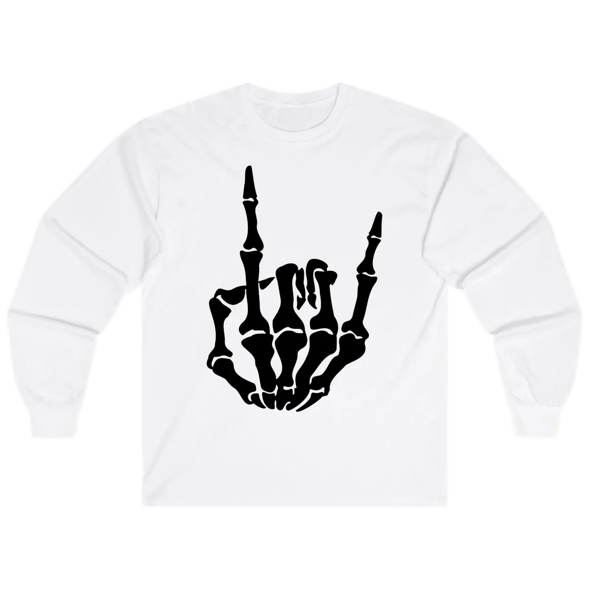 Skeleton Hand Rock On Gesture Long Sleeve in White