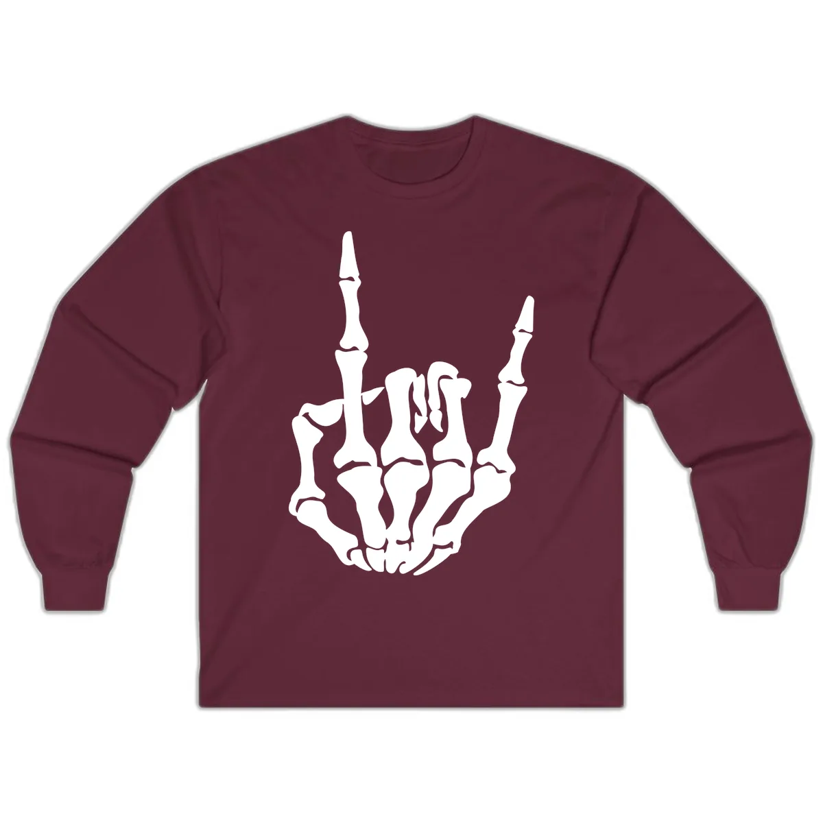 Skeleton Hand Rock On Gesture Long Sleeve in Maroon