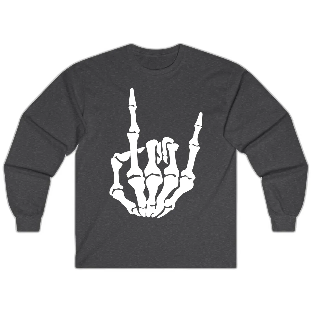 Skeleton Hand Rock On Gesture Long Sleeve in Dark Heather