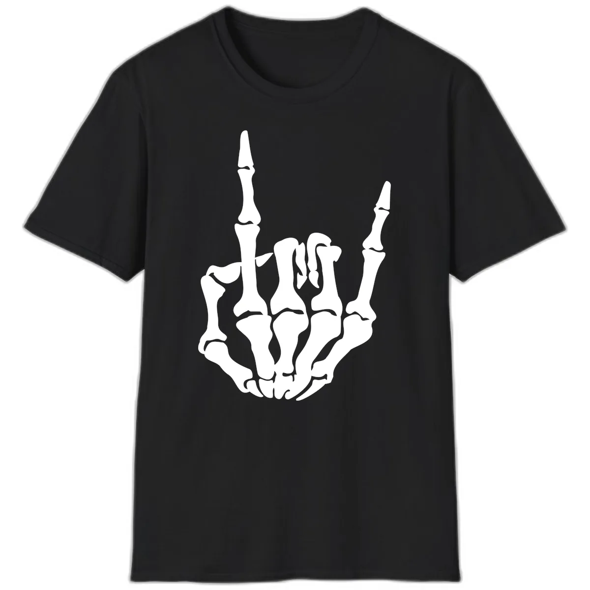 Skeleton Hand Rock On Gesture T-Shirt in Black