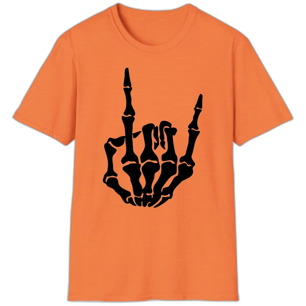 Skeleton Hand Rock On Gesture T-Shirt in Heather Orange