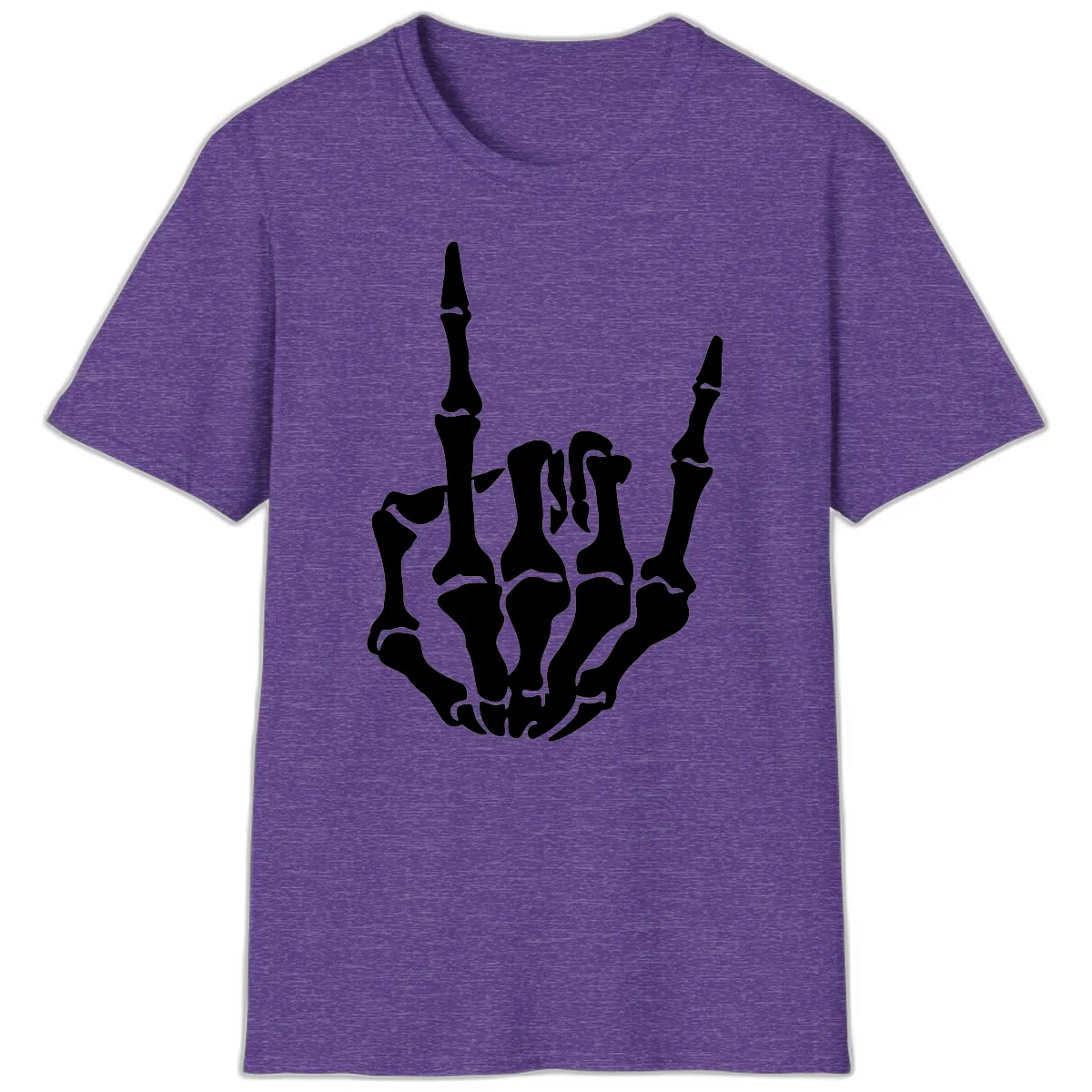 Skeleton Hand Rock On Gesture T-Shirt in Heather Purple