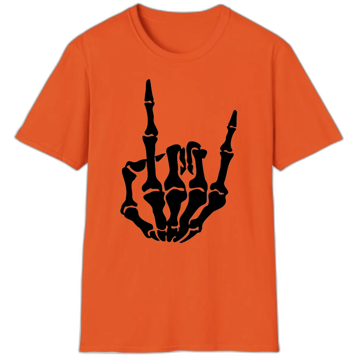 Skeleton Hand Rock On Gesture T-Shirt in Orange