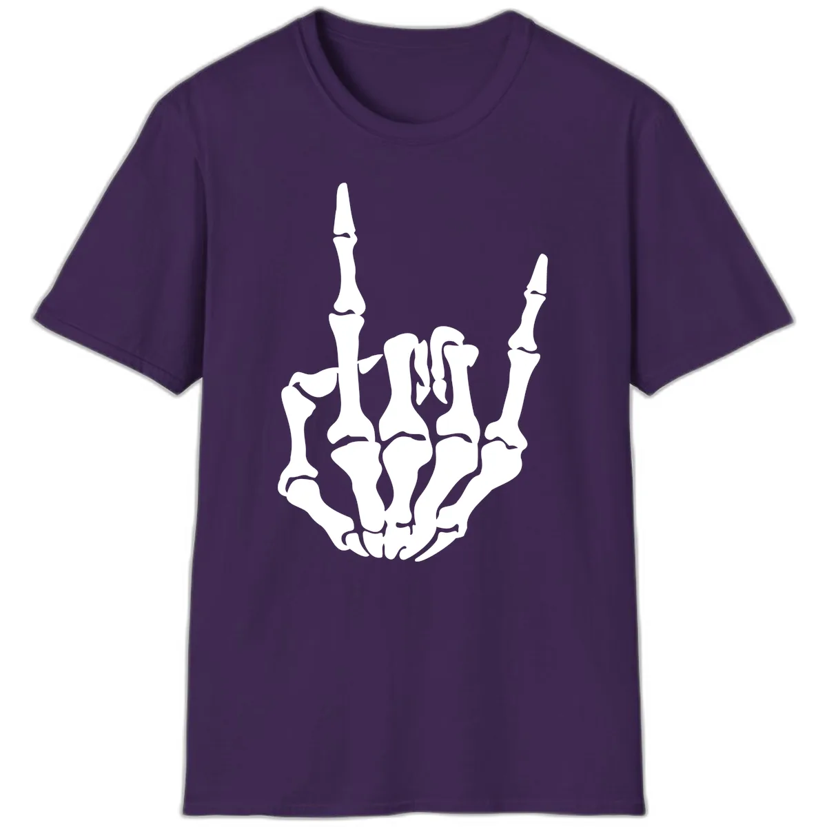 Skeleton Hand Rock On Gesture T-Shirt in Purple