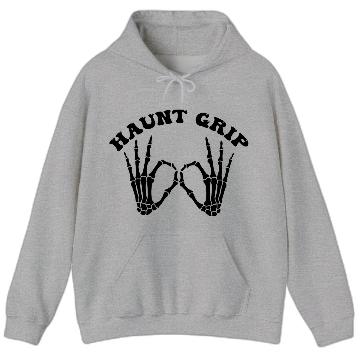 Haunt Grip Skeleton Hands Heart Gesture Hoodie in Sport Grey