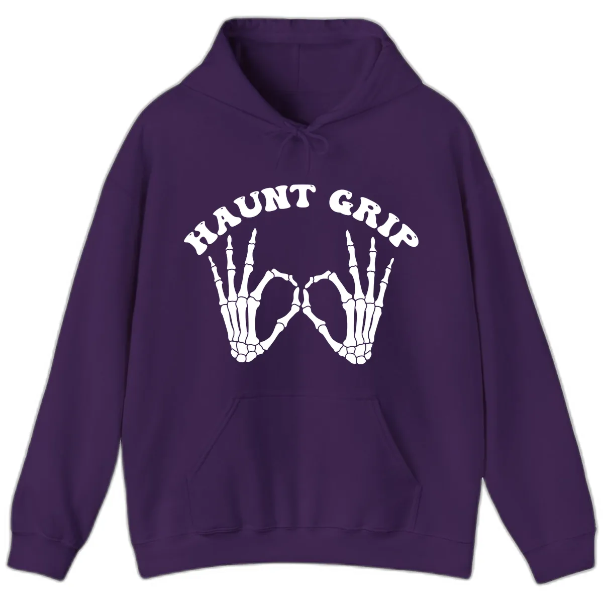Haunt Grip Skeleton Hands Heart Gesture Hoodie in Purple