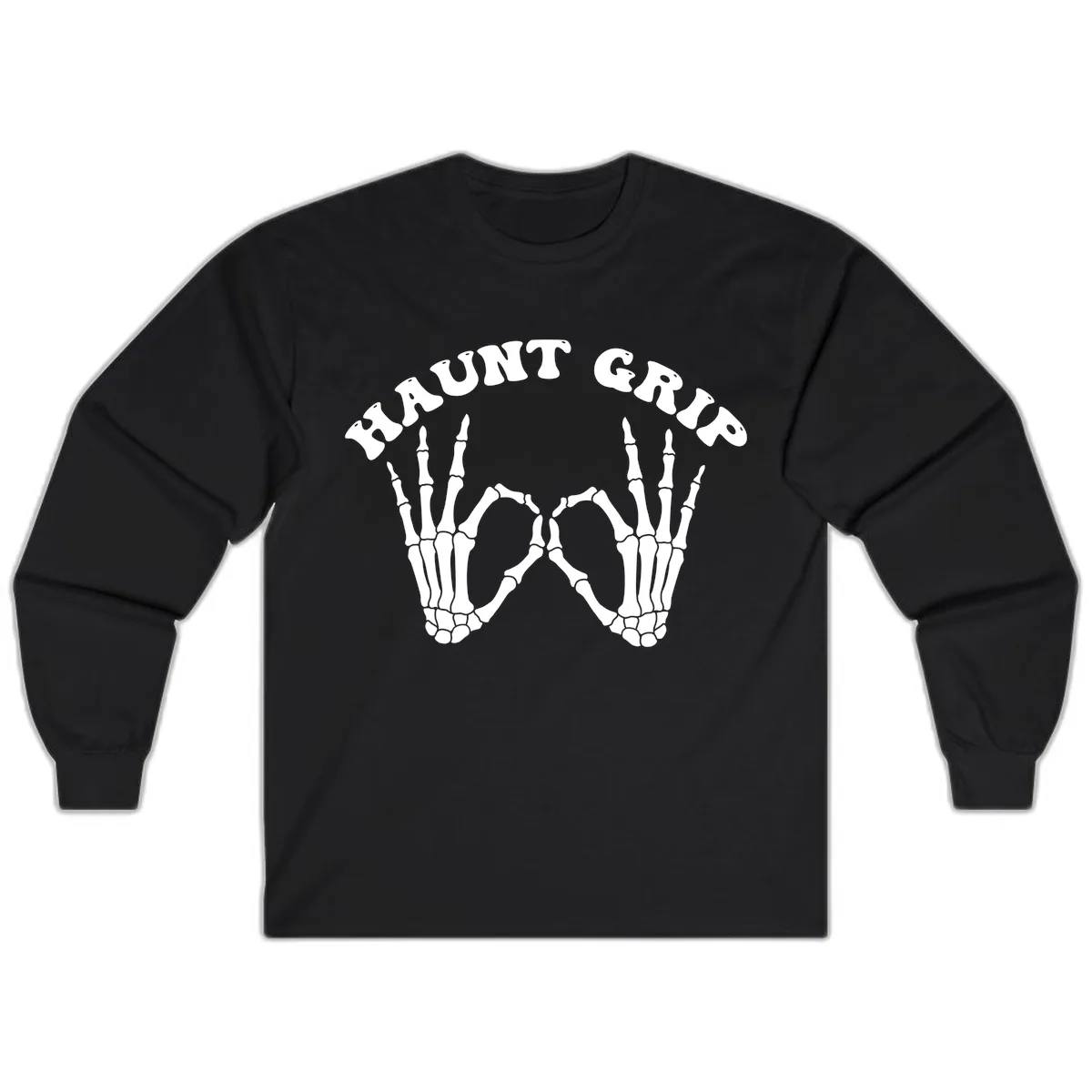 Haunt Grip Skeleton Hands Heart Gesture Long Sleeve in Black
