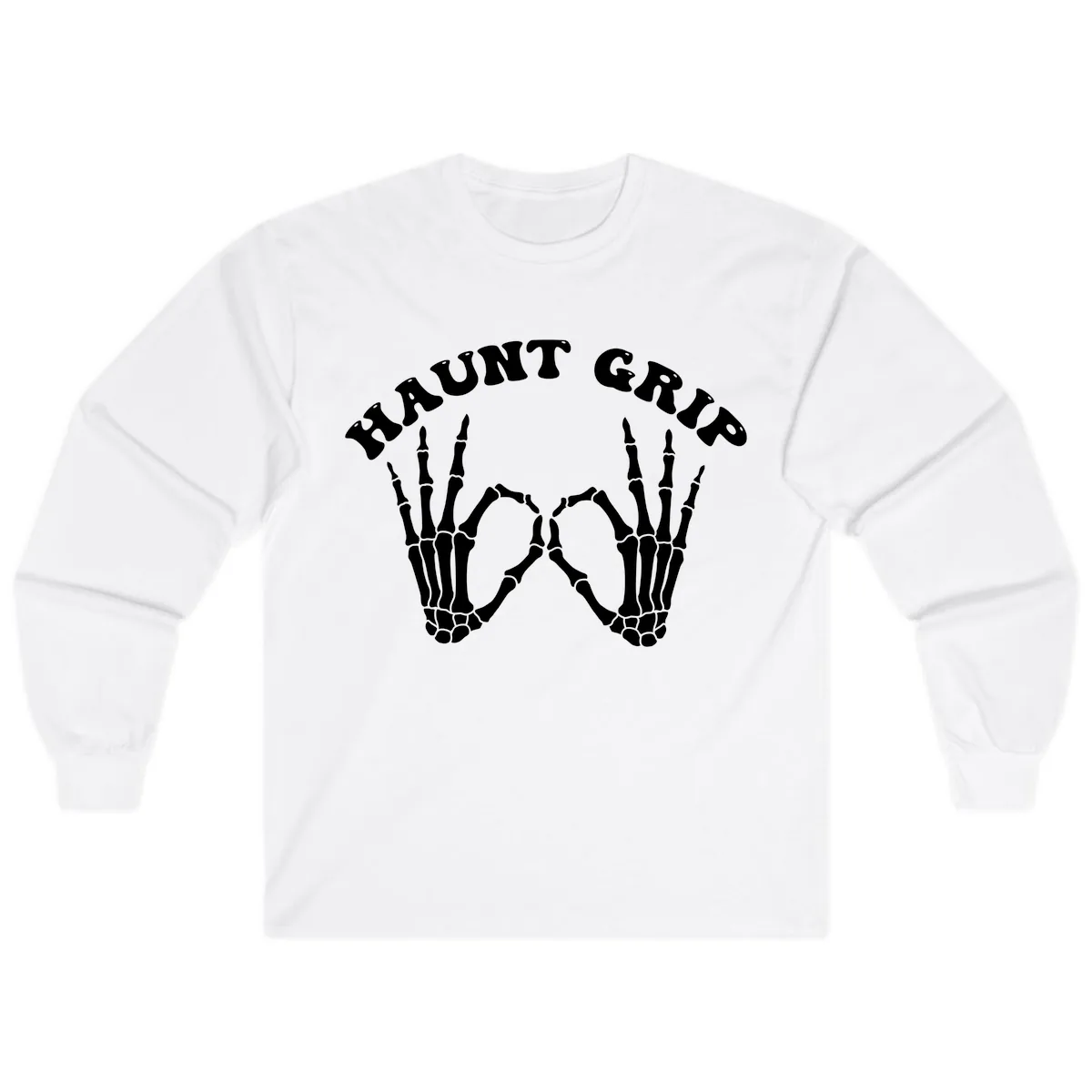 Haunt Grip Skeleton Hands Heart Gesture Long Sleeve in White