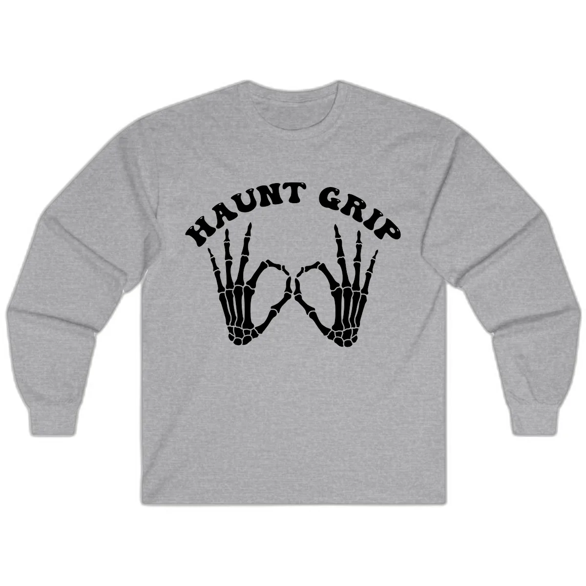 Haunt Grip Skeleton Hands Heart Gesture Long Sleeve in Sport Grey