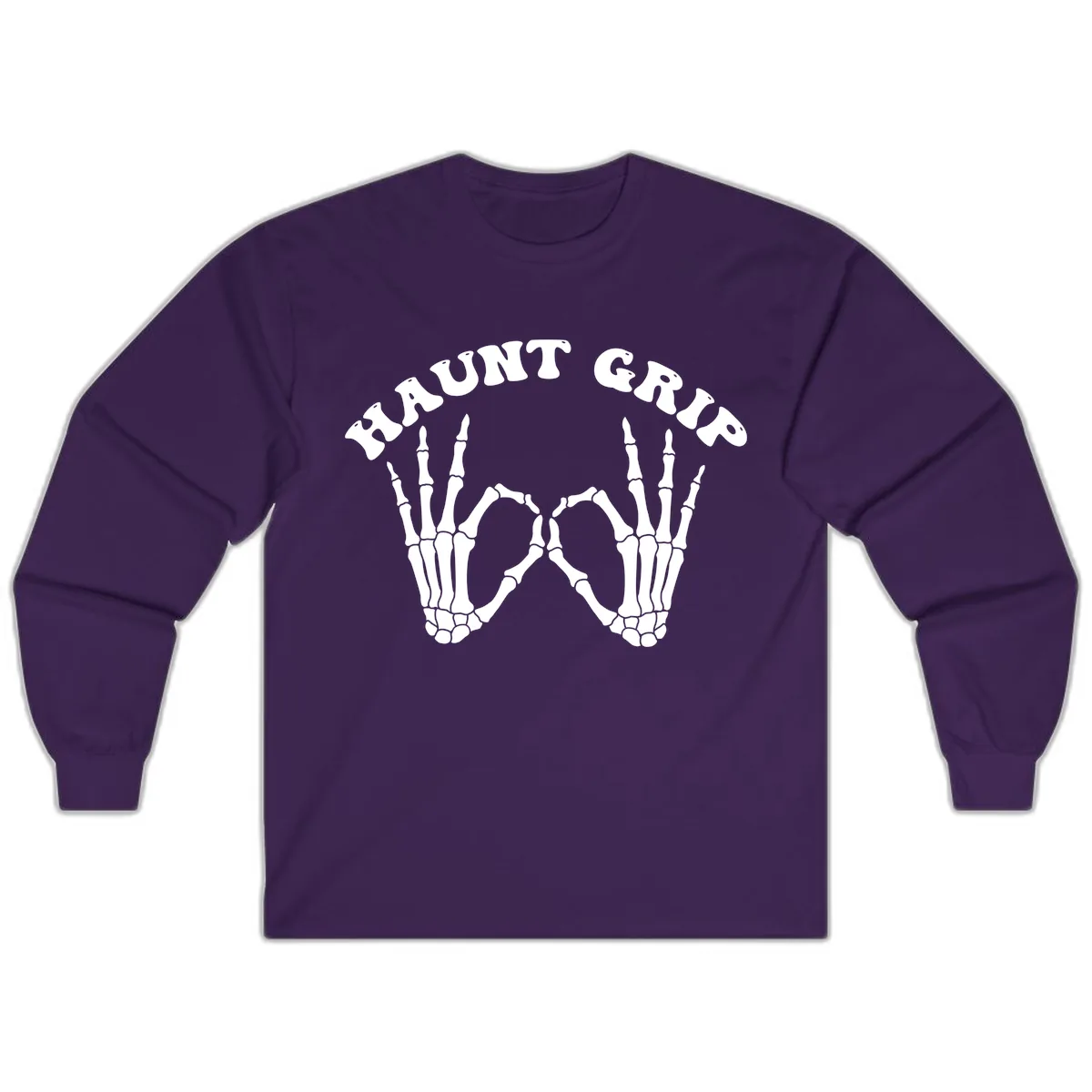 Haunt Grip Skeleton Hands Heart Gesture Long Sleeve in Purple