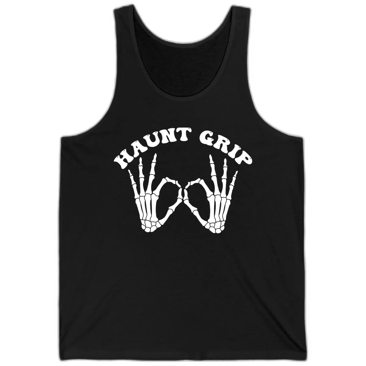 Haunt Grip Skeleton Hands Heart Gesture Tank in Black