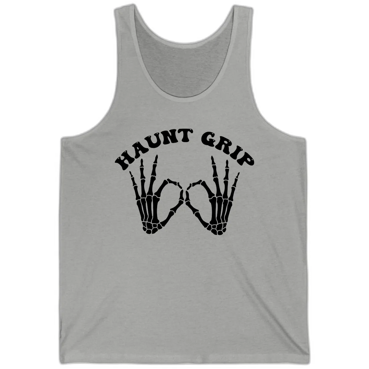 Haunt Grip Skeleton Hands Heart Gesture Tank in Athletic Heather