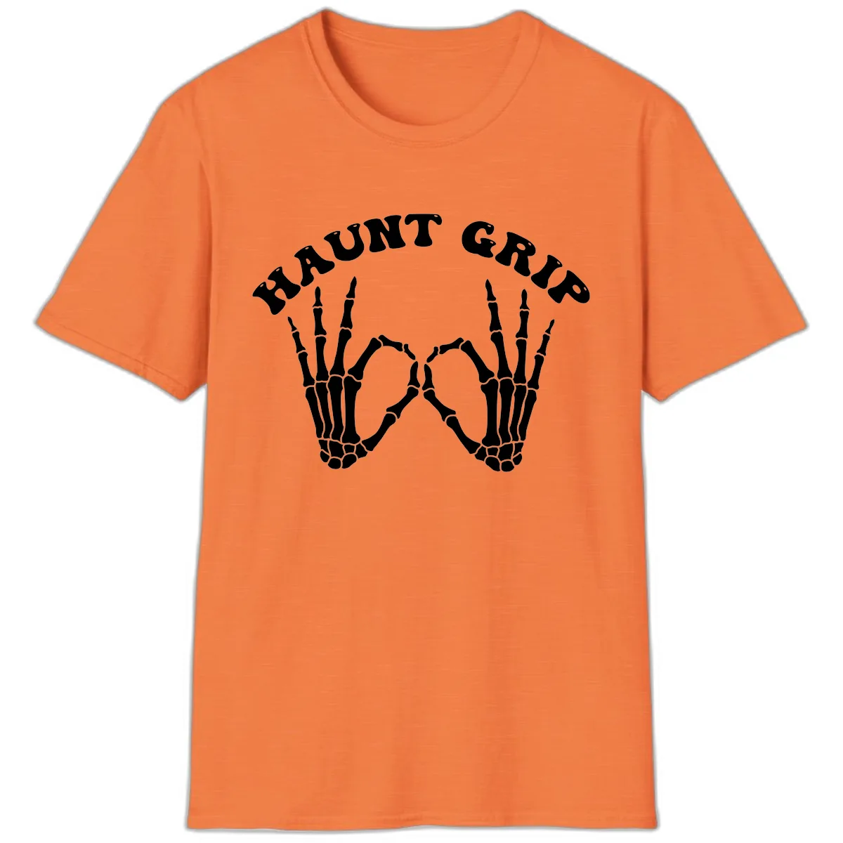 Haunt Grip Skeleton Hands Heart Gesture T-Shirt in Heather Orange