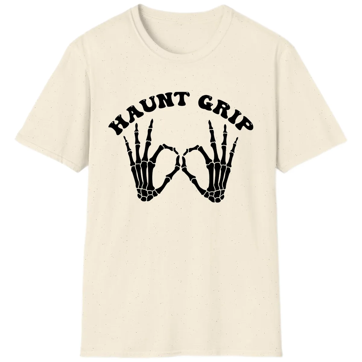 Haunt Grip Skeleton Hands Heart Gesture T-Shirt in Natural