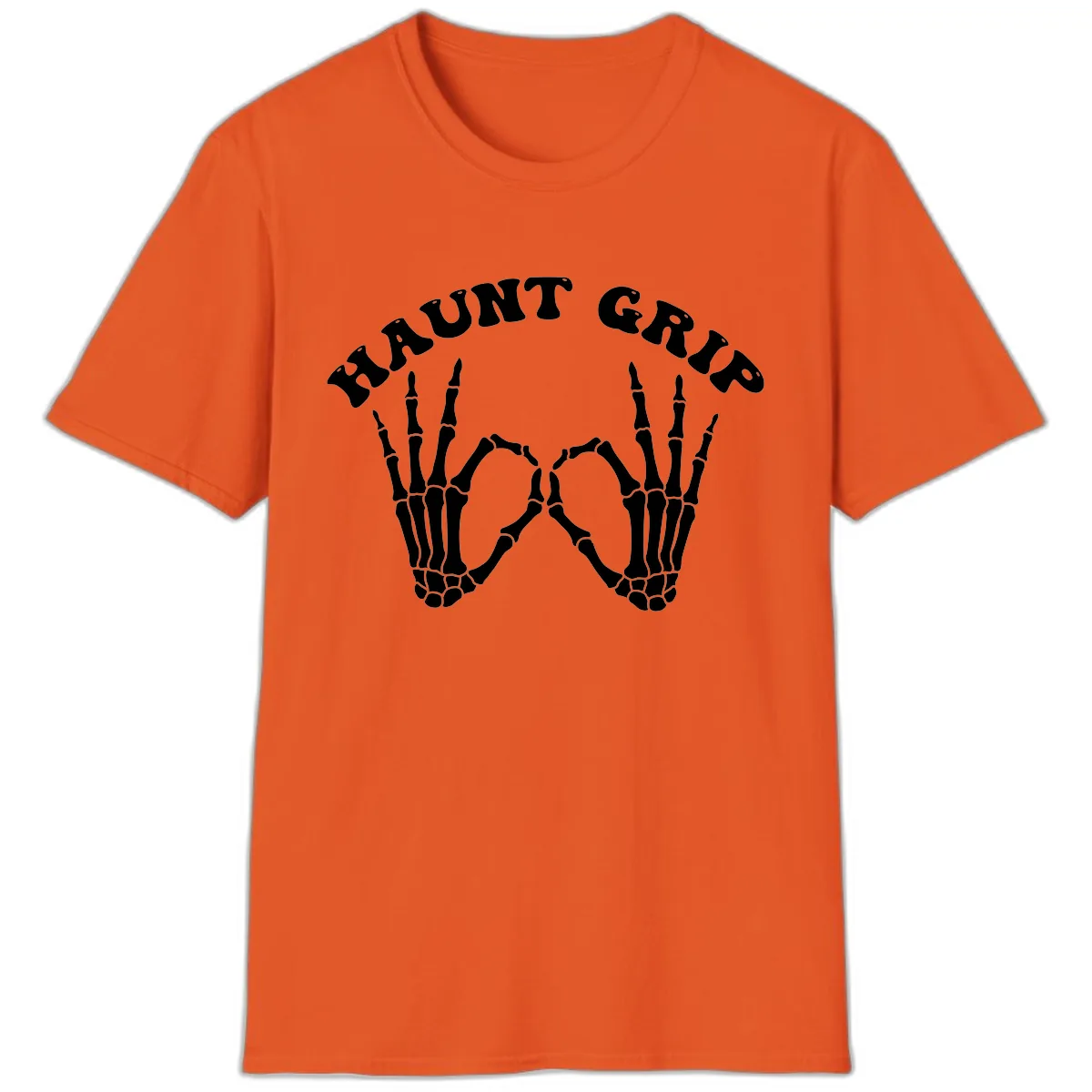 Haunt Grip Skeleton Hands Heart Gesture T-Shirt in Orange
