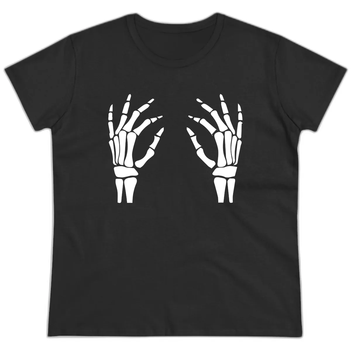 Pair Of Skeletal Hands Reaching Out Ladies Tee in Black