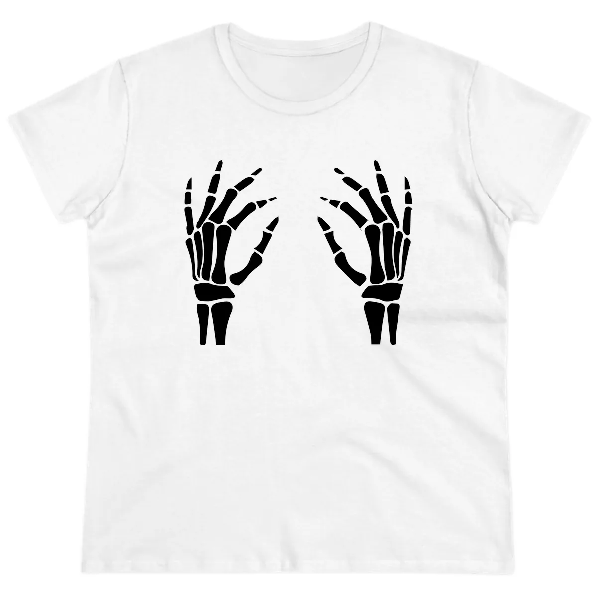 Pair Of Skeletal Hands Reaching Out Ladies Tee in White