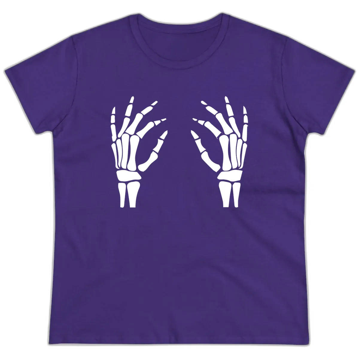 Pair Of Skeletal Hands Reaching Out Ladies Tee in Purple