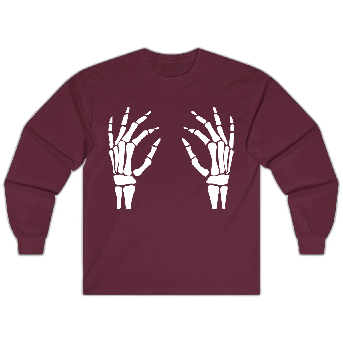 Pair Of Skeletal Hands Reaching Out Long Sleeve in Maroon
