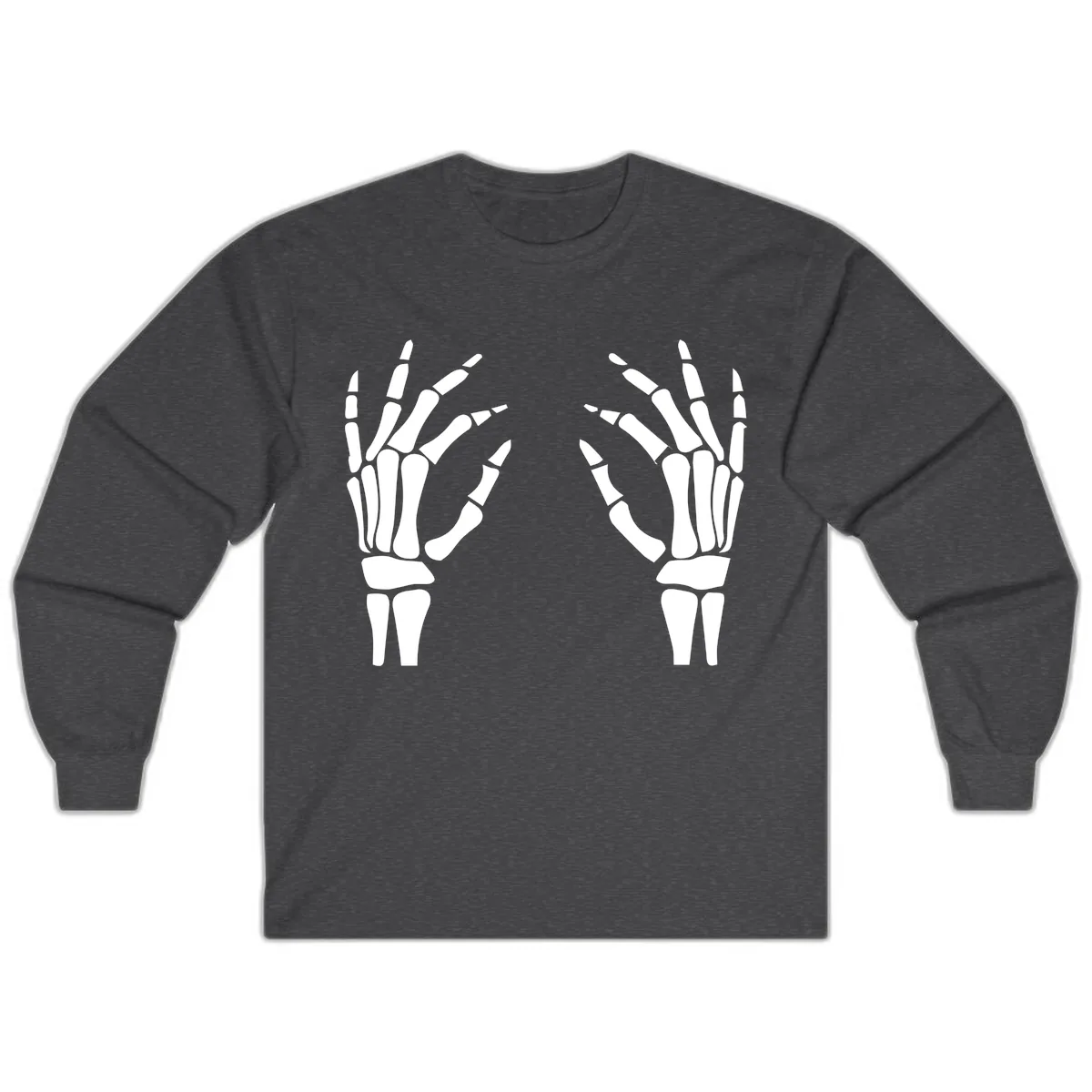 Pair Of Skeletal Hands Reaching Out Long Sleeve in Dark Heather