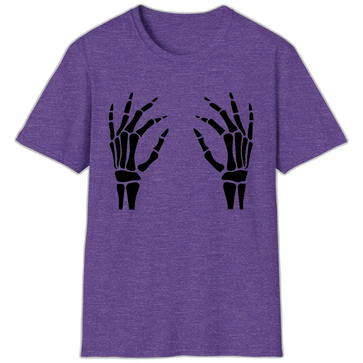 Pair Of Skeletal Hands Reaching Out T-Shirt in Heather Purple