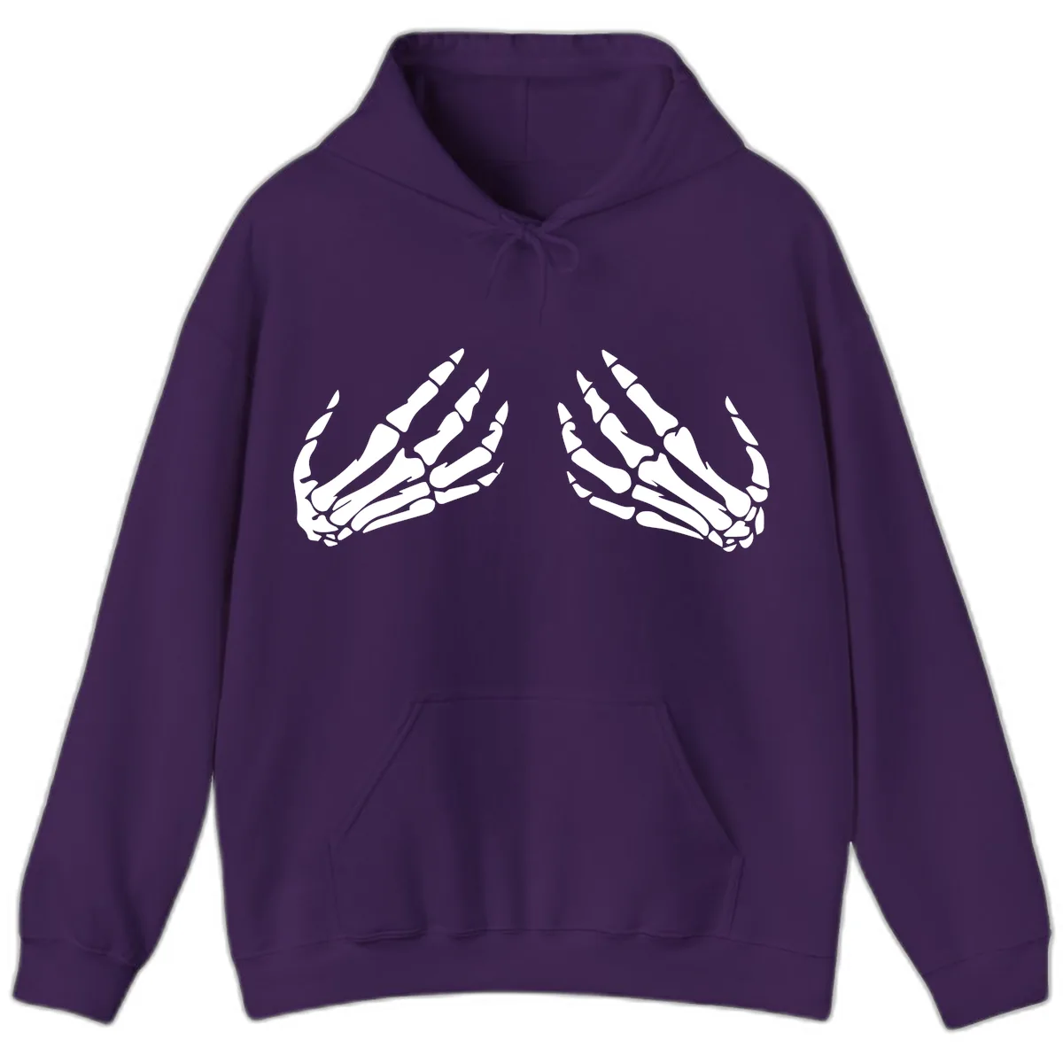 Pair of Skeletal Hands Reaching Upward Hoodie in Purple