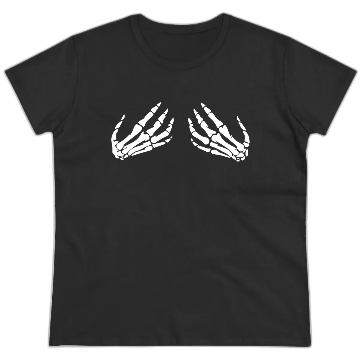 Pair of Skeletal Hands Reaching Upward Ladies Tee in Black