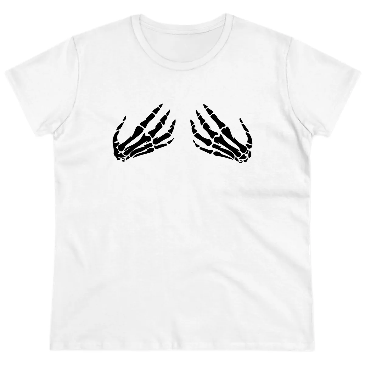 Pair of Skeletal Hands Reaching Upward Ladies Tee in White