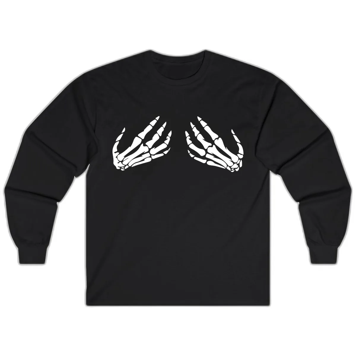 Pair of Skeletal Hands Reaching Upward Long Sleeve in Black