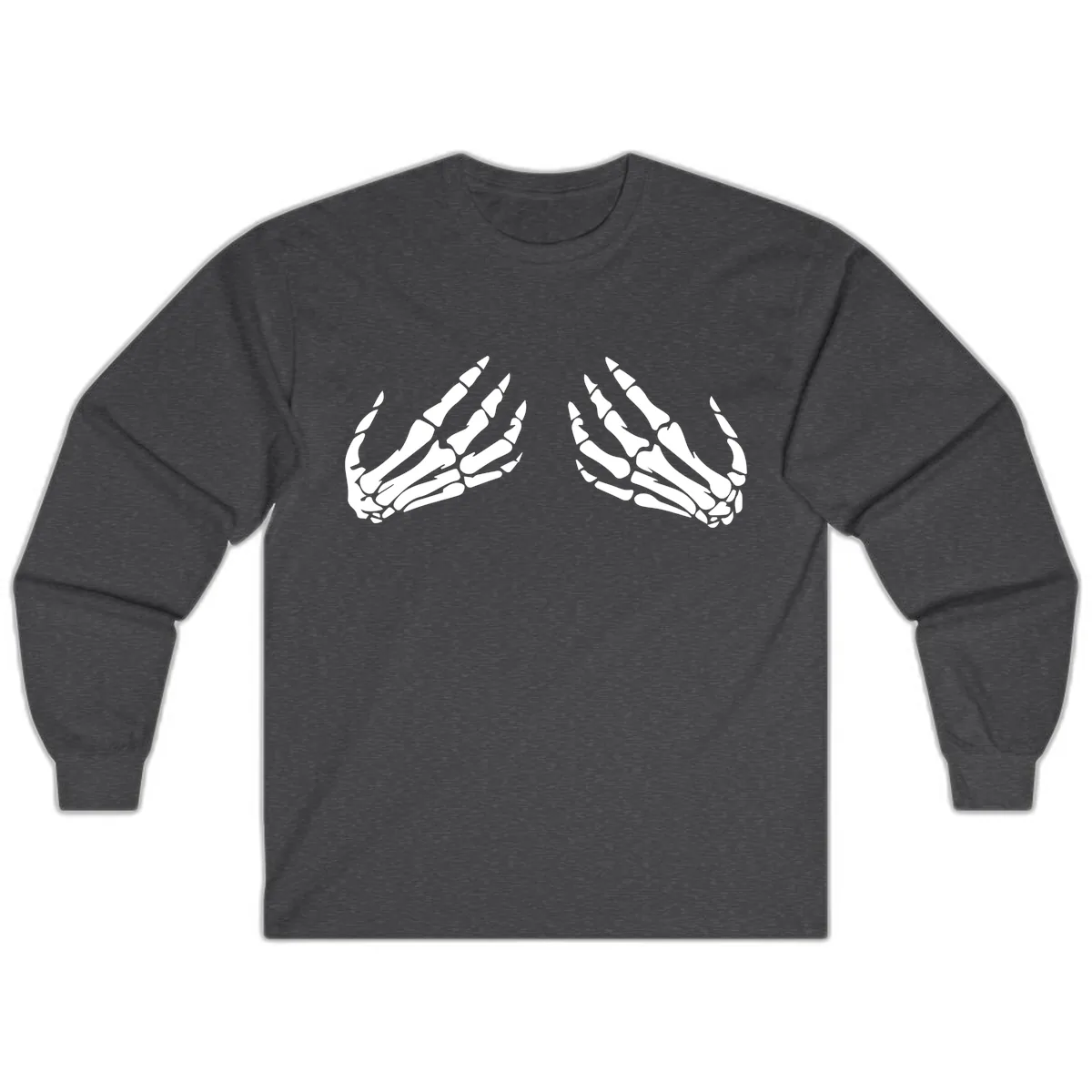 Pair of Skeletal Hands Reaching Upward Long Sleeve in Dark Heather