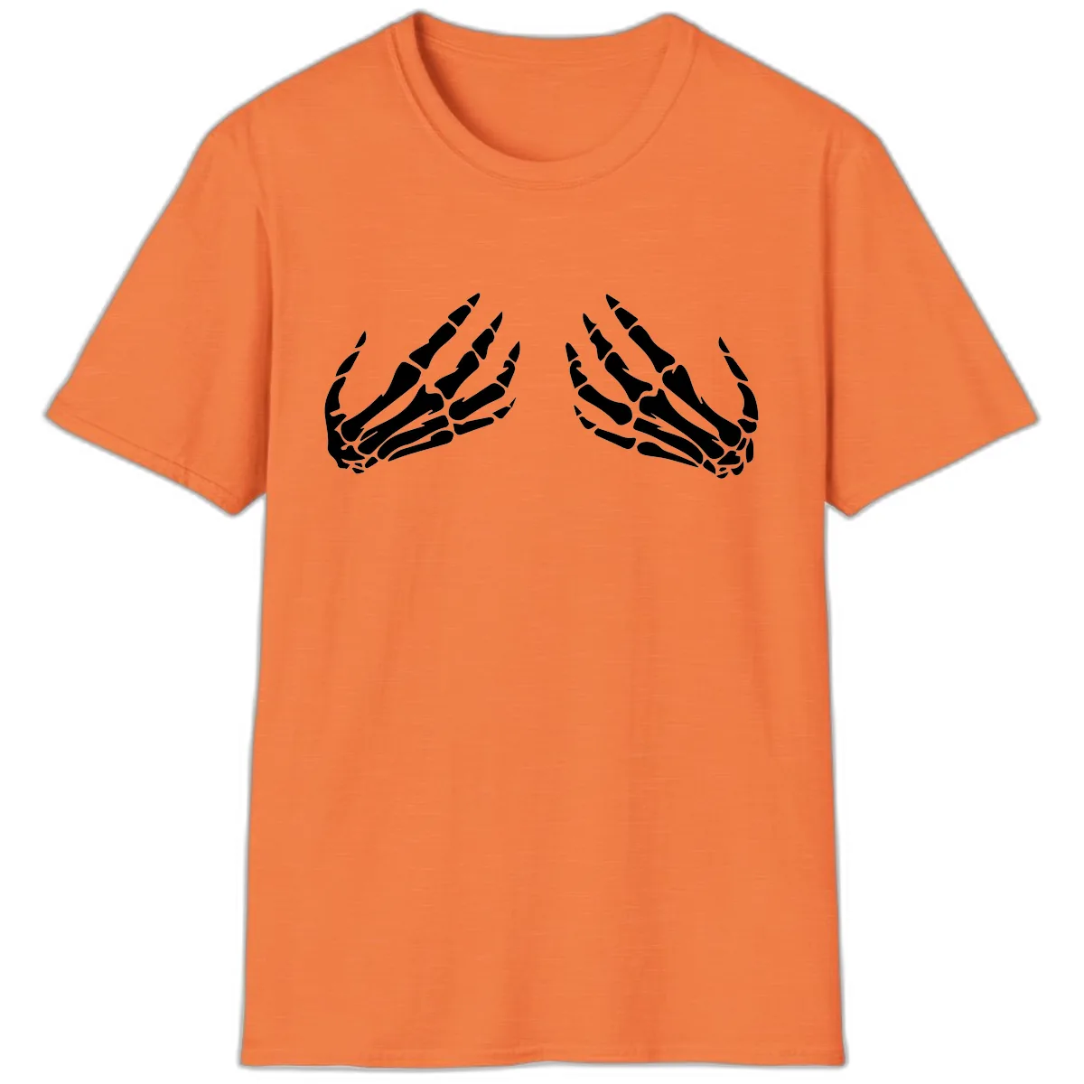 Pair of Skeletal Hands Reaching Upward T-Shirt in Heather Orange